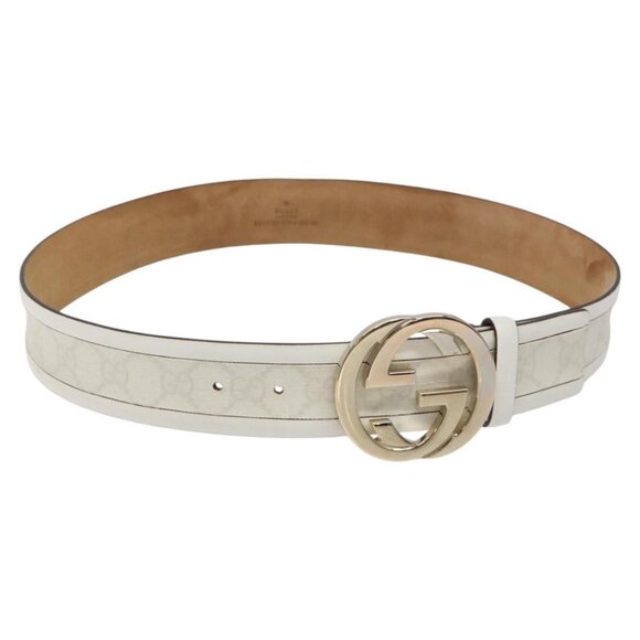 GUCCI Interlocking GG Supreme Belt PVC 35.4"" White 142930 Auth hk2653 - Picture 1 of 10